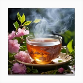 Tea With Flowers And Steam Canvas Print