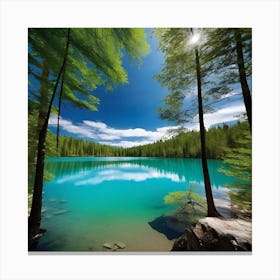 Blue Lake In The Forest 4 Canvas Print