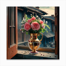 Roses On A Window Sill 3 Canvas Print