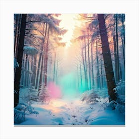 Firefly Winter, Forest, Smoke, Baby Blue, Pink, Yellow, Light Magenta, Art, 4k, Resolution, Photorea (1) Canvas Print