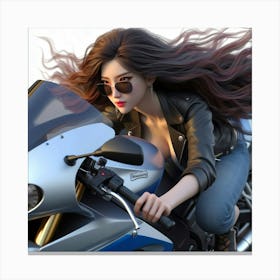Asian Girl On A Motorcycle Canvas Print