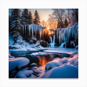 Waterfall In Winter Canvas Print