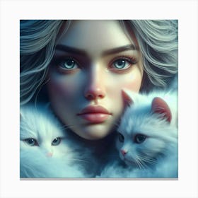 Two Cats And A Girl Canvas Print