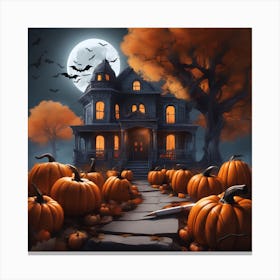 Halloween House With Pumpkins 22 Canvas Print