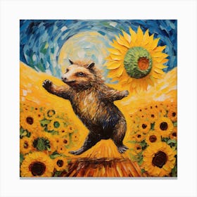 Raccoon In Sunflowers Canvas Print