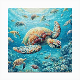 Turtle Afternoon Swim Mosaic Canvas Print