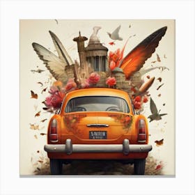 Car With Birds Canvas Print