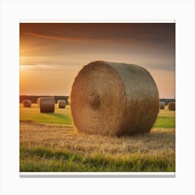 Sunset Over Hay Bales Canvas Print