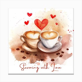 Coffee Lovers Steam Heart Valentine's Day Canvas Print