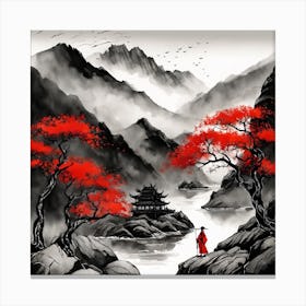 Chinese Landscape Mountains Ink Painting (37) Canvas Print