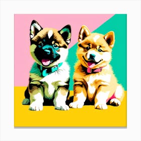 'Akita Pups' , This Contemporary art brings POP Art and Flat Vector Art Together, Colorful Art, Home Decor, Kids Room Decor, Animal Art, Puppy Bank - 40th Canvas Print