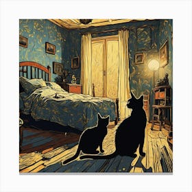 The Bedroom With Black Cats, Vincent Van Gogh Inspired Art Print 3 Canvas Print