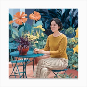 Garden Serenity Woman Amidst Vibrant Flora (5) Canvas Print