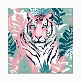 Pink Tiger Green Leaves 3 Canvas Print