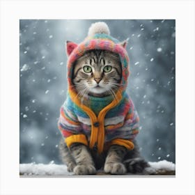 Cat In The Snow Canvas Print