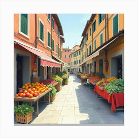 Watercolor Of An Italian Street Market With Vibrant Produce And Artisanal Crafts 1 Canvas Print