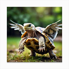 Tortoise Flapping His New Wings And Lifting Off The Ground (1) Canvas Print