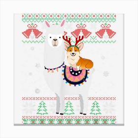 Funny Corgi Riding Llama Christmas Corgi Xmas Ugly Canvas Print