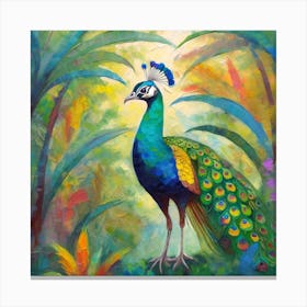Peacock In The Jungle 4 Canvas Print