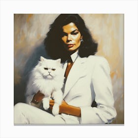 'A Woman With A White Cat' Canvas Print