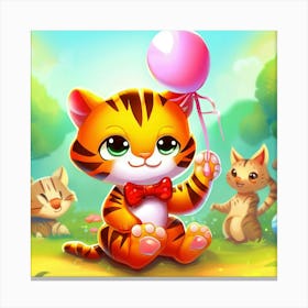 Cute Tiger With A Balloon Illustration Canvas Print