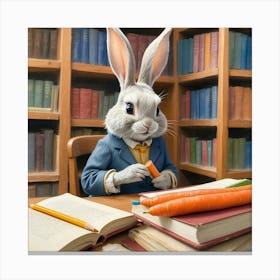 Rabbit In A Library 1 Canvas Print