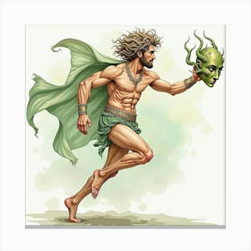 Watercolor Perseus With Medusa S Head In A Mythical Scene 1 Canvas Print