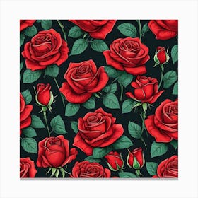 Red Roses Seamless Pattern 7 Canvas Print