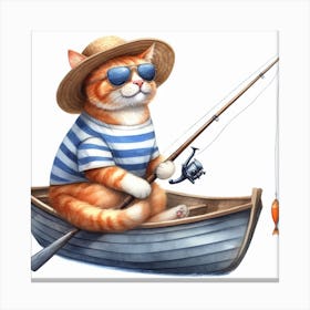 Cat Fishing In A Boat 1 Canvas Print