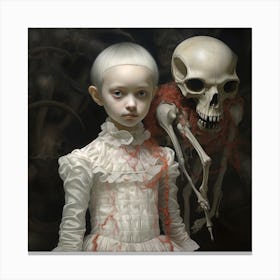 Girl With A Skeleton Canvas Print