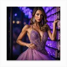 Cute Woman In A Purple Dress Canvas Print