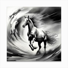 Horse Running In The Wind Monochromatic Canvas Print