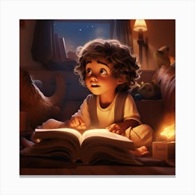 Little Boy Reading A Book Canvas Print