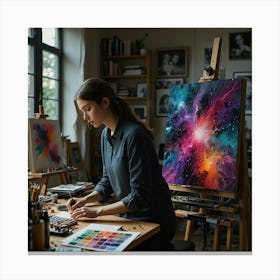 Young Woman Paints In Her Studio Canvas Print