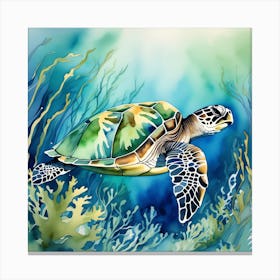Watercolor Sea Turtle 1 Canvas Print