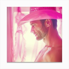 Sexy Cowboy In Pink Hat Posing Canvas Print