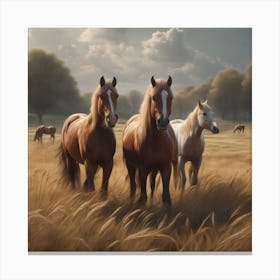 Horses In A Field 33 Canvas Print