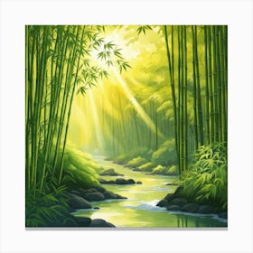 A Stream In A Bamboo Forest At Sun Rise Square Composition 263 Canvas Print