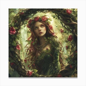 Dryad In A Wreath Of Roses Canvas Print