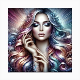 Beautiful Woman With Colorful Hair Canvas Print