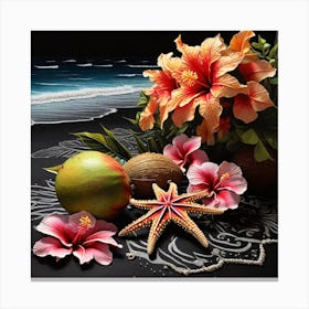 Leonardo Diffusion Xl Beach Scene A Starfish Hibiscus Coconut 1 Canvas Print