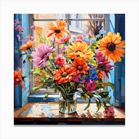 Flowers In Windowsill Canvas Print