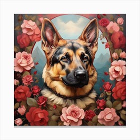 Roses And German Shepherd dog Canvas Print