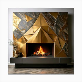 Firefly Modern Geometric Fireplace With Brass Accents 60146 (2) Canvas Print