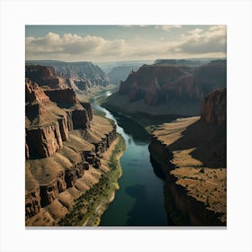 A Dramatic Canyon With Towering Rock Walls And A Winding River At The Bottom 1 Canvas Print