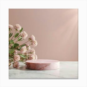 Pink Marble Table With Flowers Canvas Print
