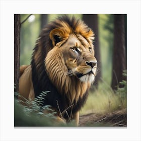 Lion In The Forest Canvas Print