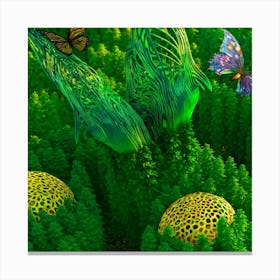 Leaf Creature With Serrated Edges Bright Green Hues Nestled In A Vibrant Fantasy Forest Whimsical Canvas Print