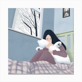 A Girl Holding Bear Square Canvas Print