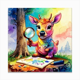 Watercolor Deer With Magnifying Glass Canvas Print